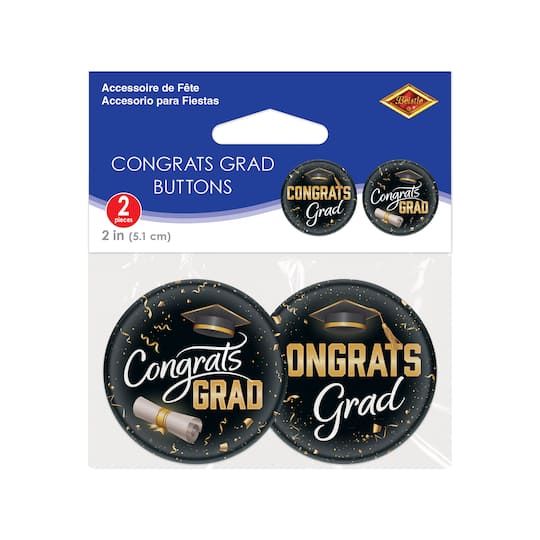Beistle 2" Black & Gold Congrats Grad Buttons, 6ct.